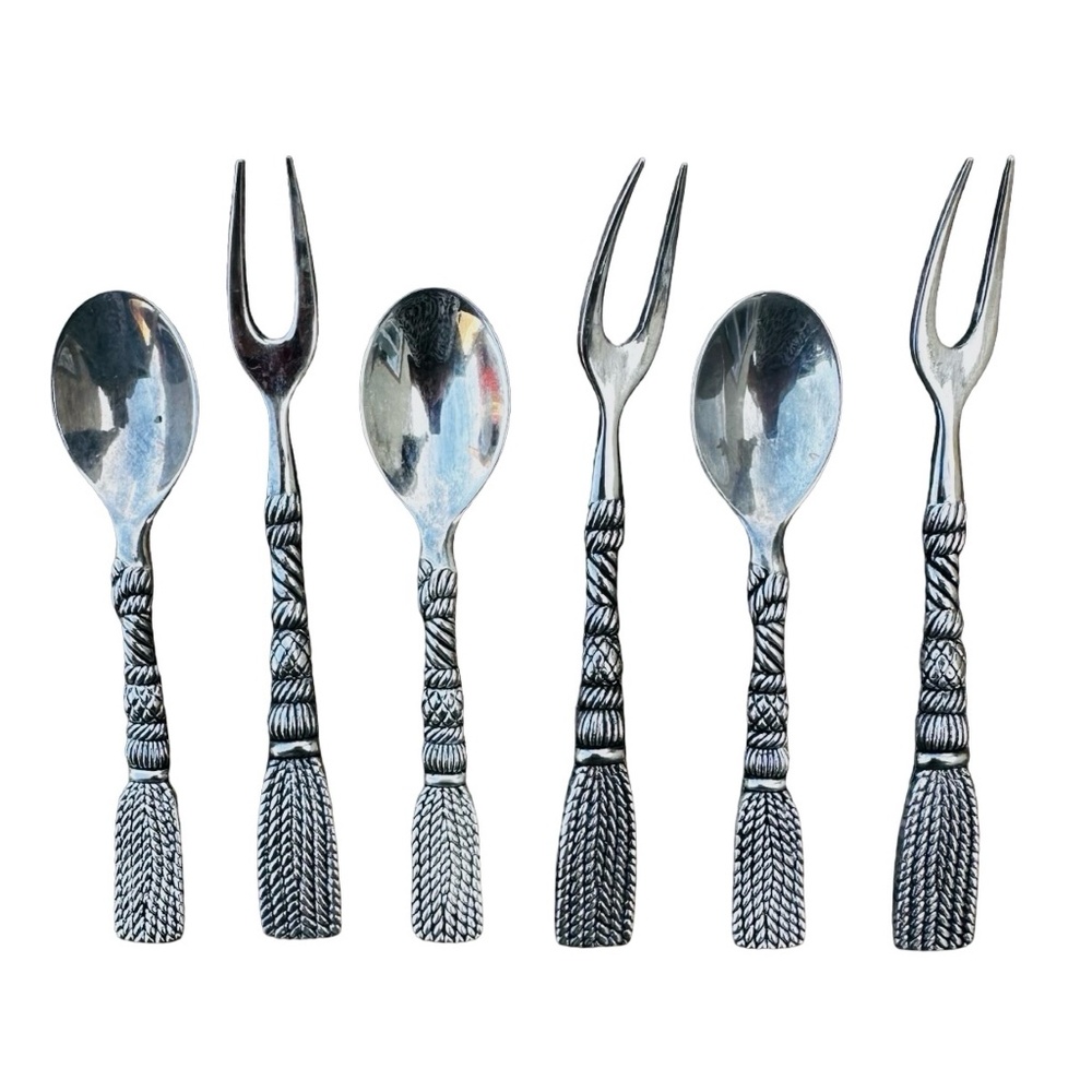 SILEA Vintage Dermitasse Fork & Spoon Silver Plated 4" (set of 6)